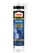 Pattex hvid sanitær silikonefugemasse i patron, Express-formel, vandtæt, mugresistent og langtidsholdbar til bad og bruser, 5 års garanti.