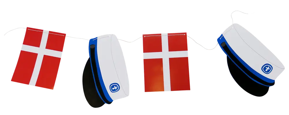 Guirlande med 7 huer og flag 3 m - blå