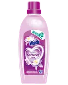 Lyserød flaske med At Home Wash skyllemiddel, Floral Passion duft, med label om genanvendt materiale.