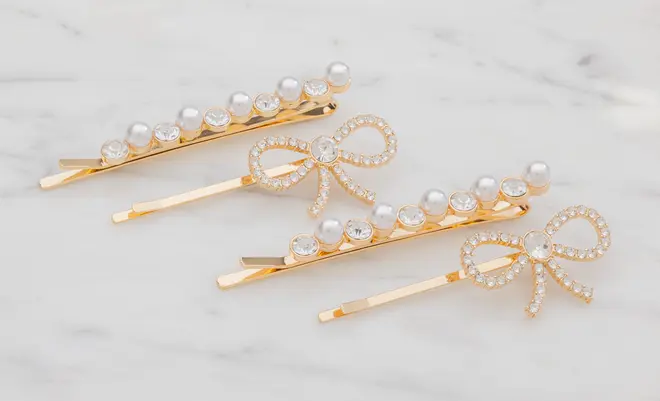 Hårnåle med sten og perle 4 stk - guld