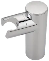 Kromad duschhållare med cylindrisk bas och öppen klämma för enkel fastsättning och justering av handdusch. Modern, stilren design som passar de flesta badrum.