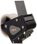 Håndholdt tapedispenser med sort ergonomisk håndtag, metalklinge og en rulle klar pakketape. Velegnet til forsegling af kasser. Mærket 'MAX' vises på siden.