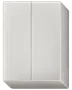 Hvidt, rektangulært vægskab med to lodrette låger, glat mat finish og rene, moderne linjer. Velegnet til køkken eller badeværelse. Ingen synlige greb.