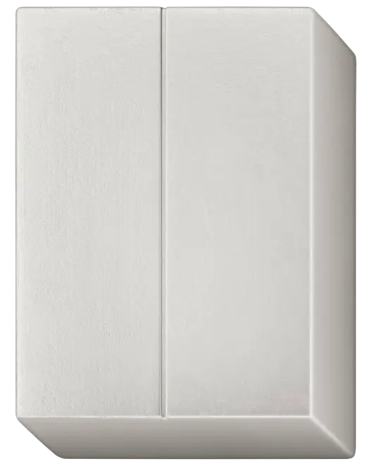 Hvidt, rektangulært vægskab med to lodrette låger, glat mat finish og rene, moderne linjer. Velegnet til køkken eller badeværelse. Ingen synlige greb.