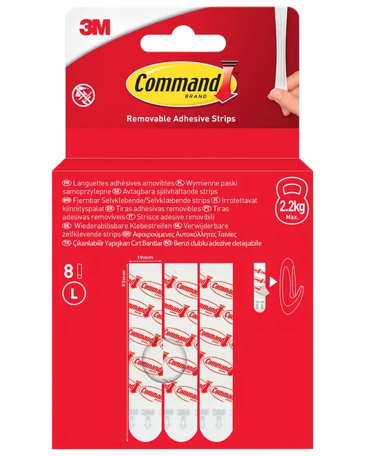 Command™ Aftagelige Klæbestrips 8 stk - Hvid L