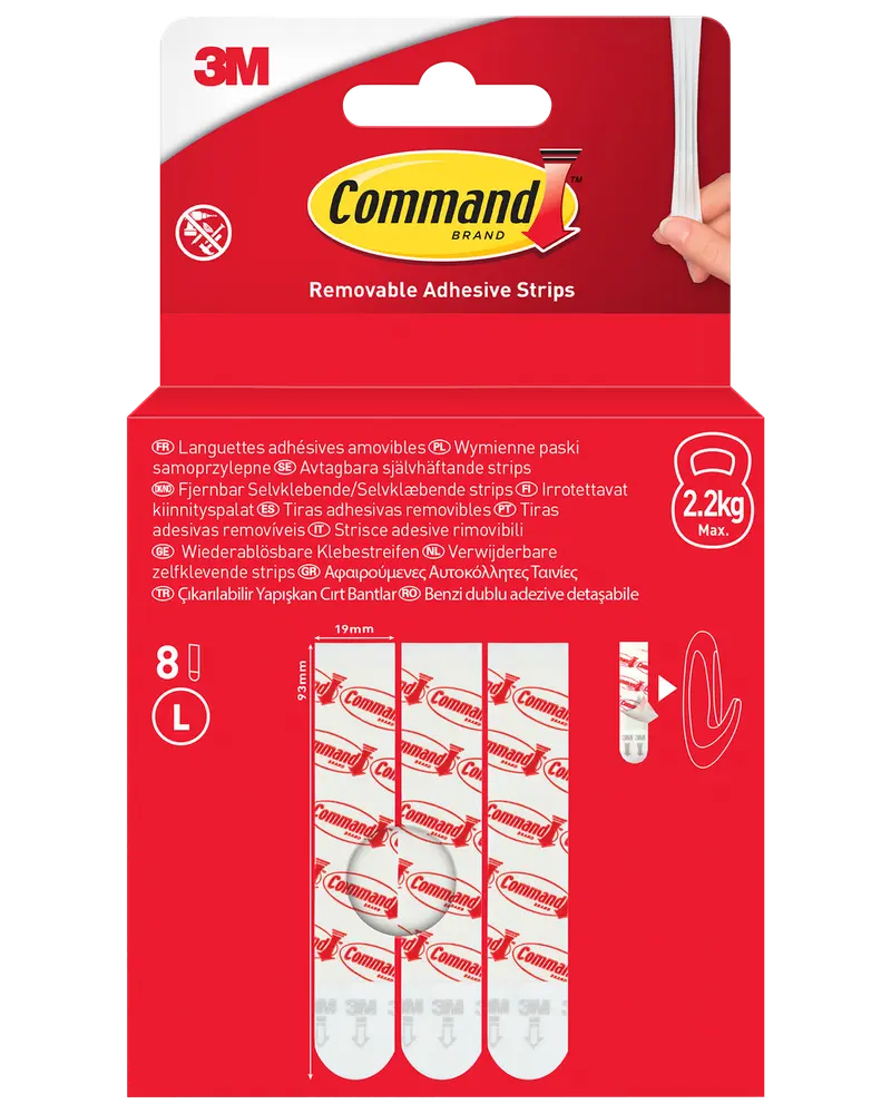 Command™ Avtagbara självhäftande strips, 8 st – vita L