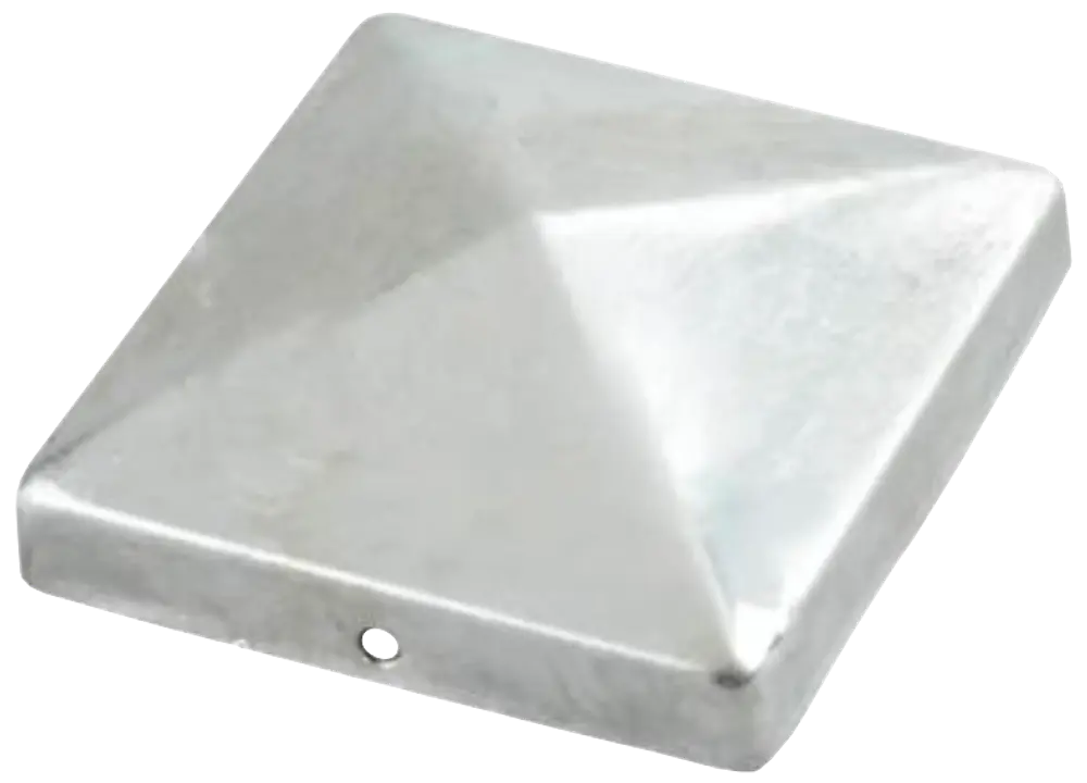 Firkantet metal pyramide stolpehætte, sølvfarvet, passer til hegn eller portstolper. Beskytter og dekorerer, vejrbestandig og holdbar til udendørs brug.