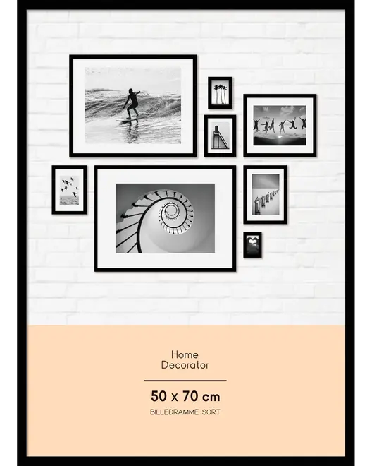 Svart fotoram, 50 x 70 cm, modern design. Passar för väggkonst eller foton, med tunn kant. Perfekt för heminredning, passar olika stilar.