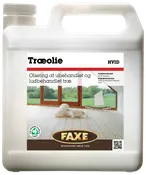 Hvid træolie til ubehandlet eller ludbehandlet træ, velegnet til gulve og møbler. Leveres i plastdunk med hank, FAXE mærke, til indendørs brug, 2,5 liter.