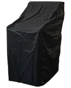 Svart vattentät möbelöverdrag till utomhusbruk, rektangulär form med passande hörn, tillverkad av slitstarkt material, skyddar stolar eller små bord mot regn, damm och sol.