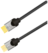 Sort HDMI-kabel med guldbelagte stik, mærket til 8K opløsning. Robust kvalitet, egnet til overførsel af video og lyd i høj opløsning. Mærke: Sinox.