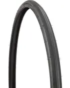 Svart racercykeldäck med slät mittbana och fintexturerade sidoväggar, utformat för låg rullmotstånd och bra grepp på asfalt. Lättvikt och passar för höga hastigheter.