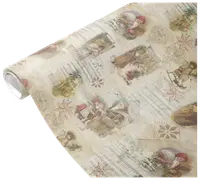Roll of paper featuring a vintage Christmas design with illustrations of children, Santa Claus, and festive scenes. The background includes faded sheet music, red stars, and ornate patterns, giving it an antique, nostalgic look. The colors are muted with soft reds, greens, and browns, and the paper has a matte finish.