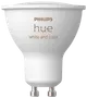 Philips Hue hvid og farve smart LED-pære, GU10 sokkel, hvid finish, energieffektiv, kompatibel med smart home-systemer, justerbar farve og lysstyrke, til spots.