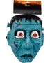 Halloweenmask med blå öron och svart hår, tillverkad av plast. Förpackad med hängande kort med spöklik skogssilhuett och texten 'Mask' upptill.