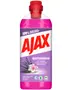 Ajax Mediterranean universalrengøringsmiddel, 1-liters flaske med rød låg, lavendelduft, lilla væske, giver glans og friskhed, egnet til forskellige overflader, 99% biologisk nedbrydelige ingredienser.