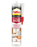 Pattex Perfect House Universal silikoneforsegling, grå farve, mugresistent, egnet til sanitet og byggeri, til flere materialer, patron med dyse for nem dosering.