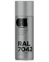 Cosmoslac premium akryl spraymaling, RAL 7042 Traffic Grey A, 400ml dåse. Mat finish, velegnet til indendørs og udendørs brug, nem påføring, holdbar og vejrbestandig.