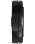 Sidevisning af en elegant sort rund enhed med glat mat finish, slank profil og metalliske kantdetaljer.