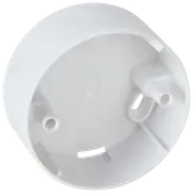 Rund hvid plastisk dåse til elinstallation, beregnet til påbygning. Har indvendige monteringspunkter og kabelindgange. Velegnet til montering af kontakter eller stikkontakter.