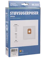 Pakke med 4 Nilfisk støvsugerposer, kompatible med Extreme, Power og King 500 Series modeller. Blå emballage med produktbillede og modeloversigt på forsiden.