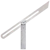 Justerbar vinkelmåler i metal med to arme og låseskrue, bruges til at måle og overføre vinkler ved træarbejde, snedkeri eller metalbearbejdning. Holdbar og præcis.