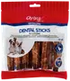 Pakke med 10 Chrisco Dental Sticks til hunde, lavet med 52% kylling. Fremmer mundhygiejne, fri for konserveringsmidler, farvestoffer og aromastoffer. Ideel til tandrensning og belønning.