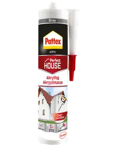 Pattex Perfect House akrylfugemasse, grå, 300ml patron. Til indendørs og udendørs brug, lugtfri, overmalbar. Anvendes til fugning af samlinger og revner i bygninger.