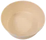 Rund, beige plastikskål med glatte sider og flad bund. Velegnet til blanding, servering eller opbevaring af mad. Enkel, alsidig køkkendesign.