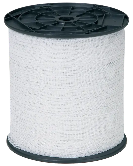 Stor rulle med hvidt netbånd på plastspole, velegnet til hobby, gaveindpakning eller dekoration. Båndet er halvtransparent og jævnt vævet til alsidig brug.