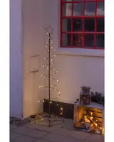 Metallisk spiraljulgran med varmvita LED-lampor och stjärna på toppen. Minimalistisk design, står på rund bas, för inomhus- eller utomhusbruk, elanslutning krävs.