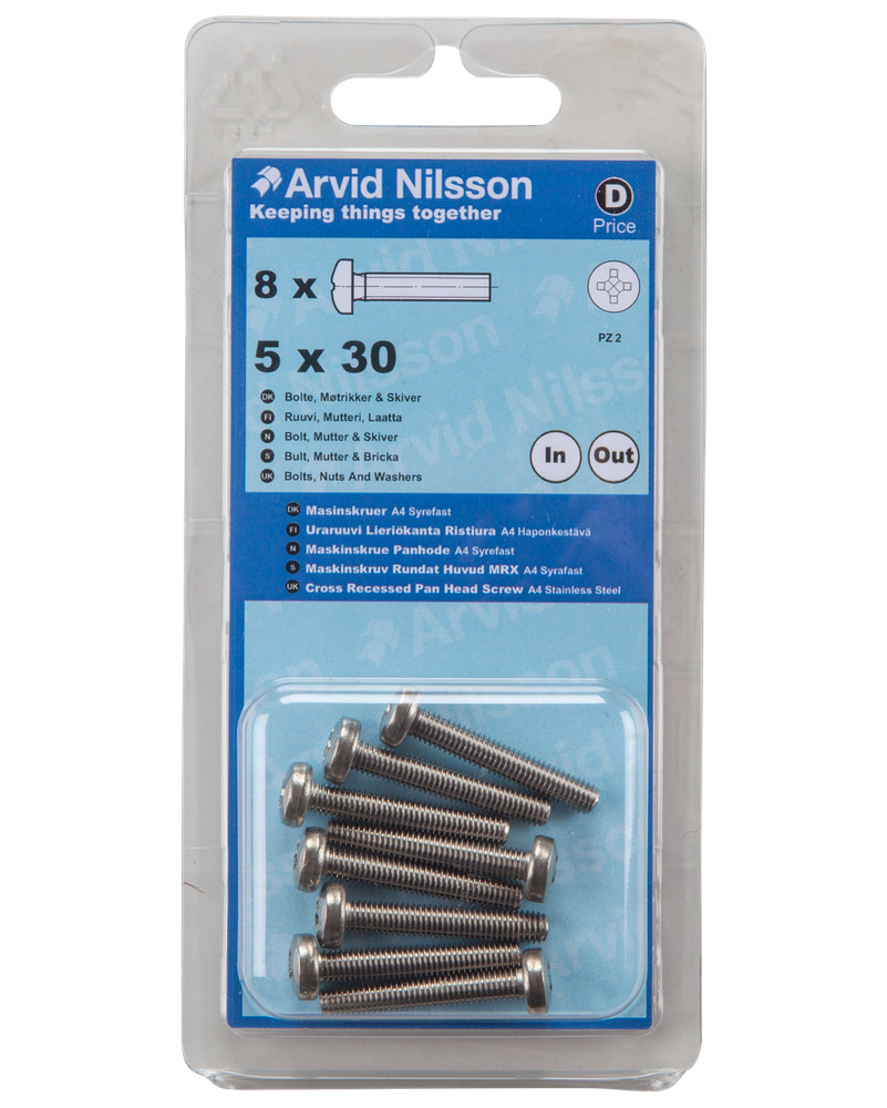 Arvid Nilsson Maskinskrue A4 PH M5 x 30 mm 8-pak