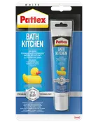 Pattex Bath Kitchen silikonefugemasse, hvid, skimmelresistent, slidstærk, egnet til badeværelse og køkken. Leveres i tube med nem påføring. Premium teknologi til fugning.
