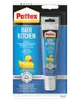 Pattex Bath Kitchen silikonefugemasse, hvid, skimmelresistent, slidstærk, egnet til badeværelse og køkken. Leveres i tube med nem påføring. Premium teknologi til fugning.