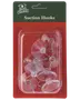 Förpackning med genomskinliga sugproppar med metallkrokar, lämpliga för att hänga dekorationer. Förpackade på ett rött och grönt kort med texten 'Merry Christmas Suction Hooks.'