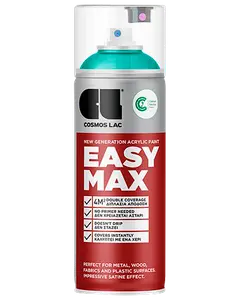Cosmos Lac Easy Max akrylspraymaling, 400 ml dåse, egnet til metal, træ, stof og plast. Dobbelt dækkeevne, tørrer hurtigt, satin finish. Ingen primer nødvendig.