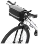 Sort styrtaske til cykel med reflekterende stribe, netlommer på siderne og gennemsigtigt toplåg. Fastgøres sikkert til styret, perfekt til opbevaring af nødvendigheder på turen.