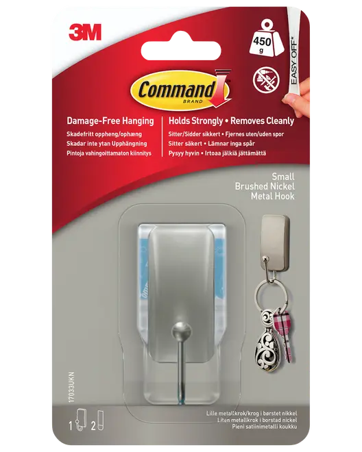 Command™ Krok med 2 strips – Borstad nickel, liten