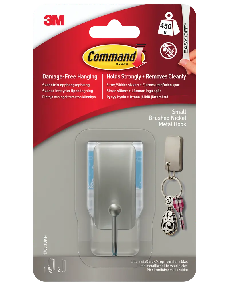 Command™ Krok med 2 strips – Borstad nickel, liten