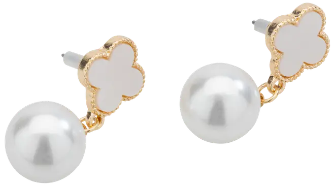 Örhängen blomma med pärla - guld