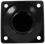 Sort metal firkantet flange med centralt rundt hul og fire skruehuller i hjørnerne. Velegnet til montering eller støtte af rør eller stænger. Blank overflade.
