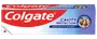 Colgate Cavity Protection tandpastaæske, rød og blå design, stort Colgate-logo, lover stærkere, hvidere tænder og friskere ånde, genbrugssymbol, 170 g, til daglig mundpleje.