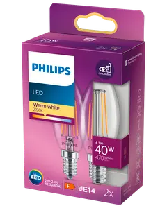 PHILIPS LED-filamentpære 4,3W E14 2-pak