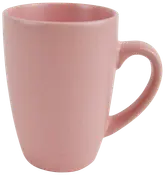 Lyserød keramikkop med mat finish, rund form og stort buet håndtag. Perfekt til varme drikke som kaffe eller te. Enkel, moderne stil til daglig brug.