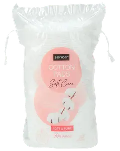 Pakke med 50 Sence Soft Care vatrondeller, maxi størrelse. Blød tekstur, velegnet til skånsom hudpleje. Leveres i klar plastpose med snørelukning.