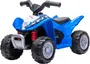Blå plastik ATV-legetøj til børn, med fire store terrængående hjul, sort sæde, realistisk styr, frontkofanger og Honda-logo med TRX-grafik. Velegnet til udendørs leg.