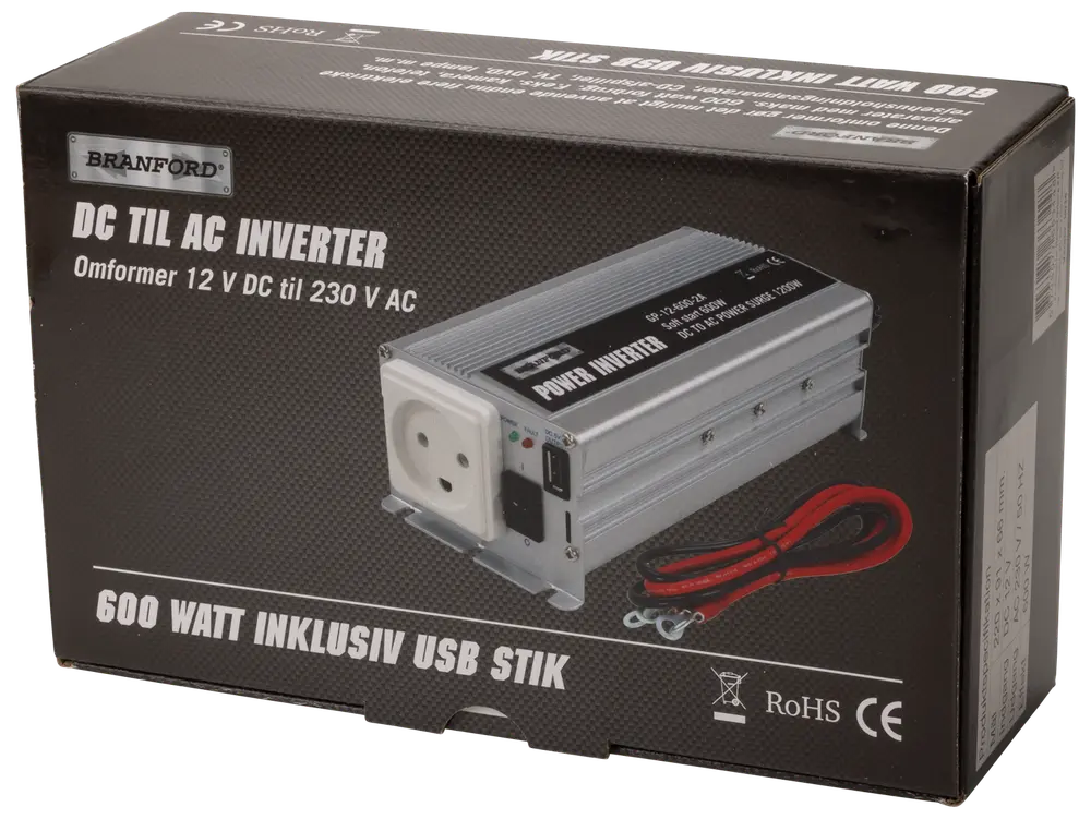 BRANFORD Inverter/omformer 600 W 12 V til 230 V