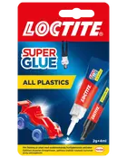 Loctite Super Glue All Plastics sæt med 2g lim og 4ml aktivatorpen, specielt til hurtig og stærk limning af alle typer plastmaterialer.