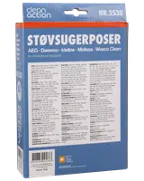 Pakke med støvsugerposer, passer til flere mærker og modeller, herunder AEG, Daewoo, Ideline, Melissa og Wasco Clean. Modelnummer 2538. Kompatible modeller er angivet.