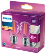 PHILIPS LED klotlampa 4,3W E27 2-pack